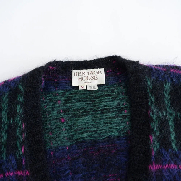 Vintage 90 Heritage House Navy And Pink 63% Mohair Wool Knit Button Up Sweater M - Picture 11 of 14